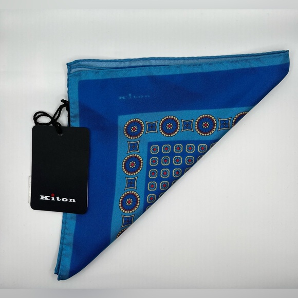 100% NWT KITON Silk Pocket Square Blue - Sky Blue. (15 X 15) - Picture 2 of 6